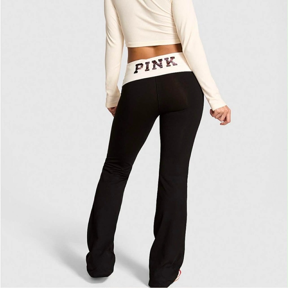 VS PINK PURE BLACK COTTON WINTER WHITE FOIL SANTAS FAVE FLARE LEGGINGS ALL SIZES
